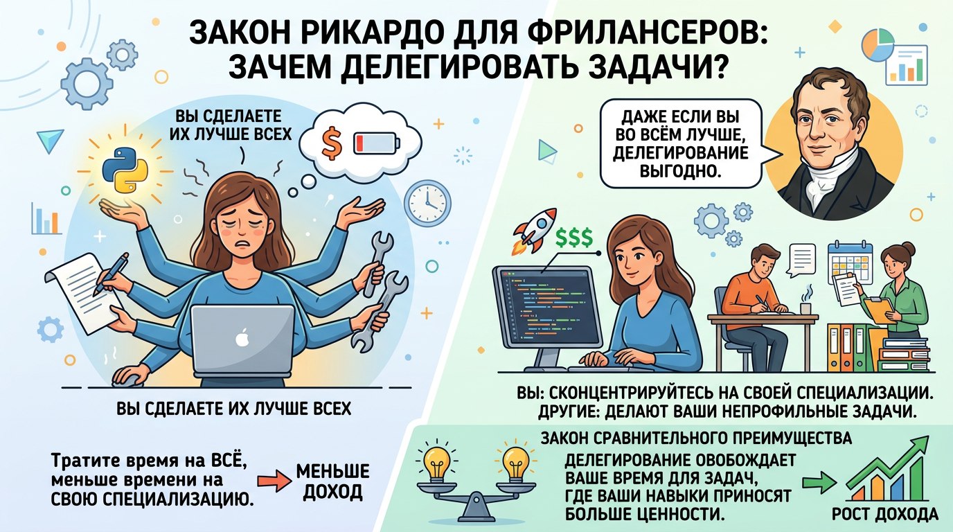 Зачем делегировать задачи, если вы делаете их лучше всех? Закон Рикардо для фрилансеров